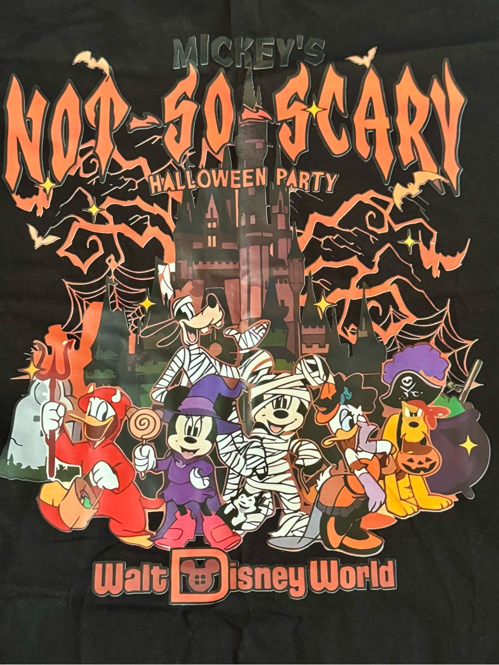 Disney Halloween Party Graphic Tee โ Black with Orange, Purple and White Artwork